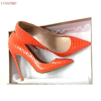 

Orange snake print Thin high Heels wedding Shoes Stiletto Style 12CM Woman High Heels Patent Leather Pointed Toe Women Pumps