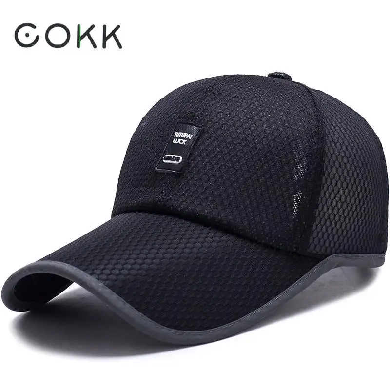 COKK Мужская бейсболка летняя сетчатая Кепка s Snapback шапки для мужчин с длинными полями дышащая шляпа от солнца с длинными полями уличная спортивная кепка мужская