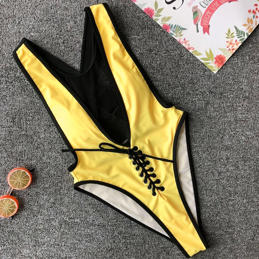 

BINAND Mesh Adjustable Swimsuit Women Bandage Bathing Monokini Push Up Padded Bikini Nylon Wire Free Beach One Piece Swimwear