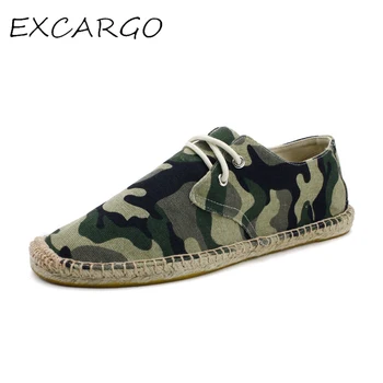 

EXCARGO Loafers Canvas Shoes For Men Casual Lace Up Men Shoes 2019 Summer Slip On Linen Breathable Camouflage Light Loafers Flat