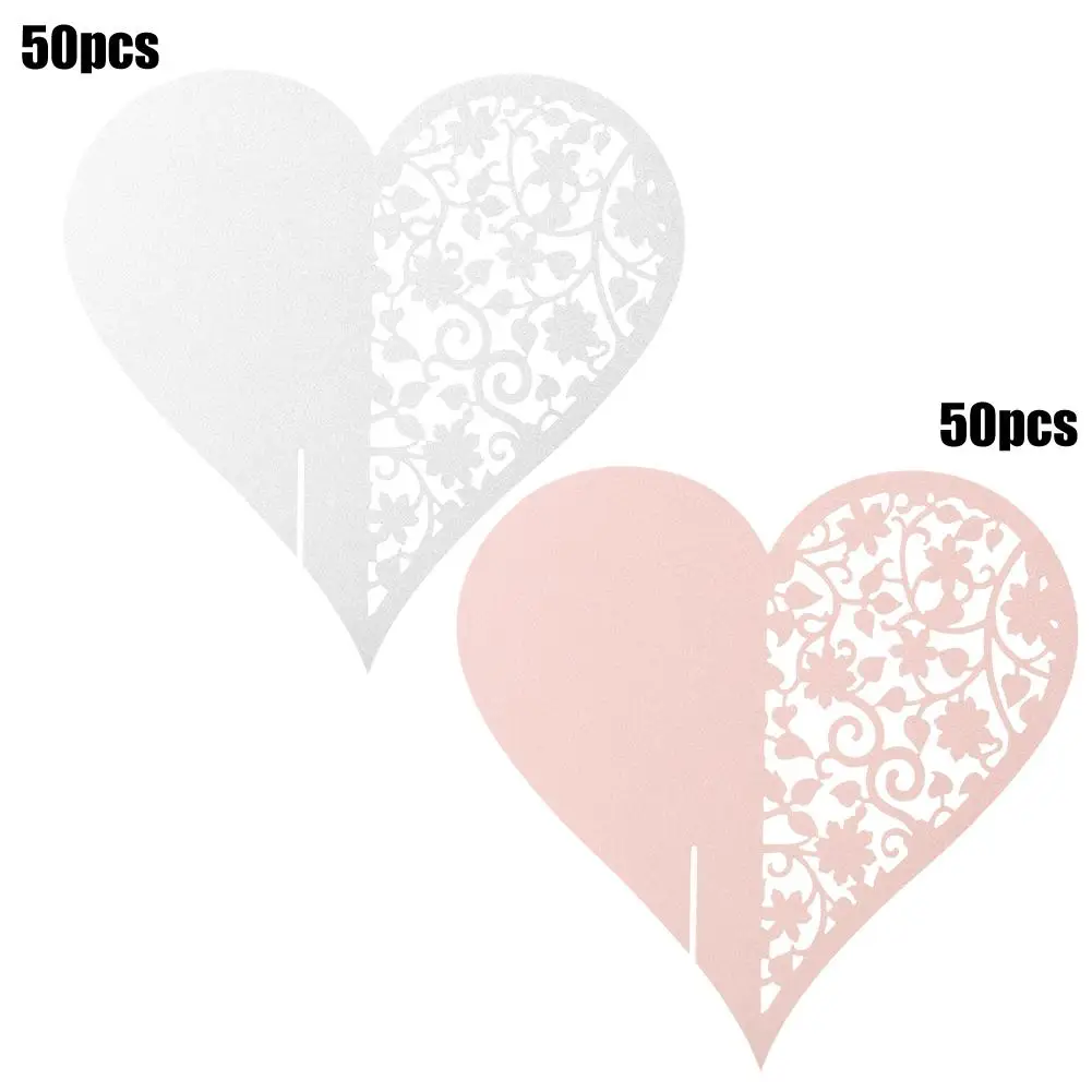 

Hot Sale 50pcs Wedding Decoration Heart Shape Wedding Hollow Name Place Cards For Wine Glass Table Decoration Garlands Wedding