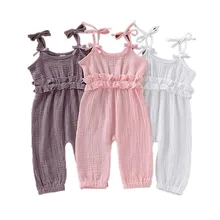 Одежда для малышей; Комбинезон для маленьких девочек; комбинезон без рукавов; однотонные брюки с оборками и бантом; Новинка