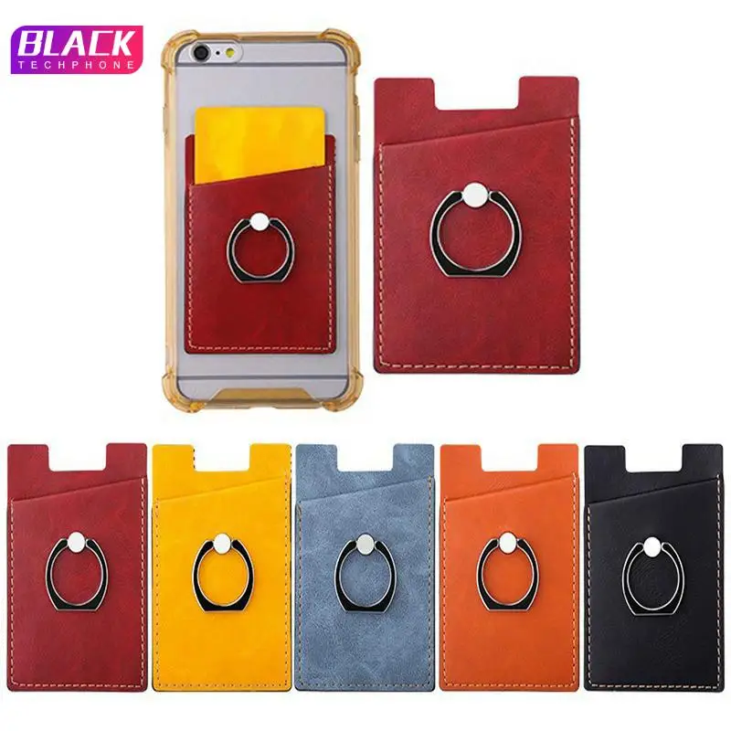

Cell Phone Card Holder Card Pocket with Ring Stand Adhesive Sticker Back