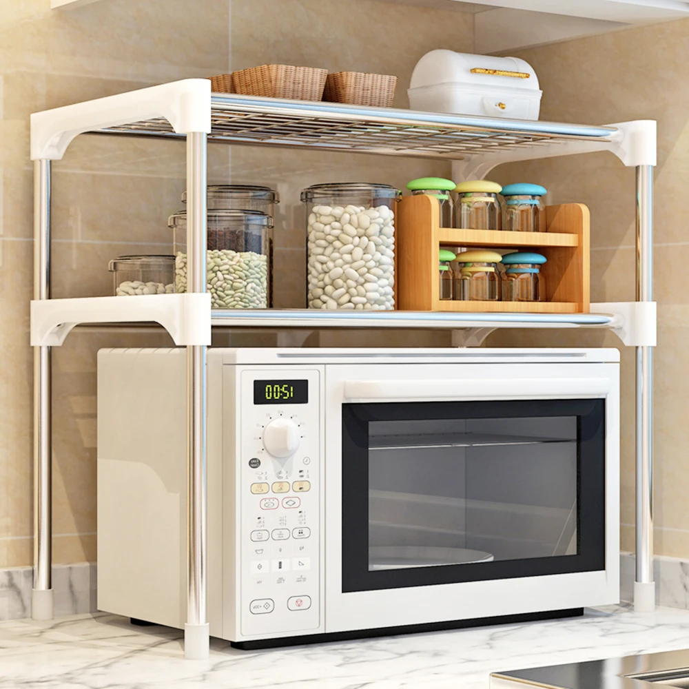 Полка для хранения 2-х уровневые мульти-функциональный Кухня стеллаж для хранения микроволновая печь стеллаж