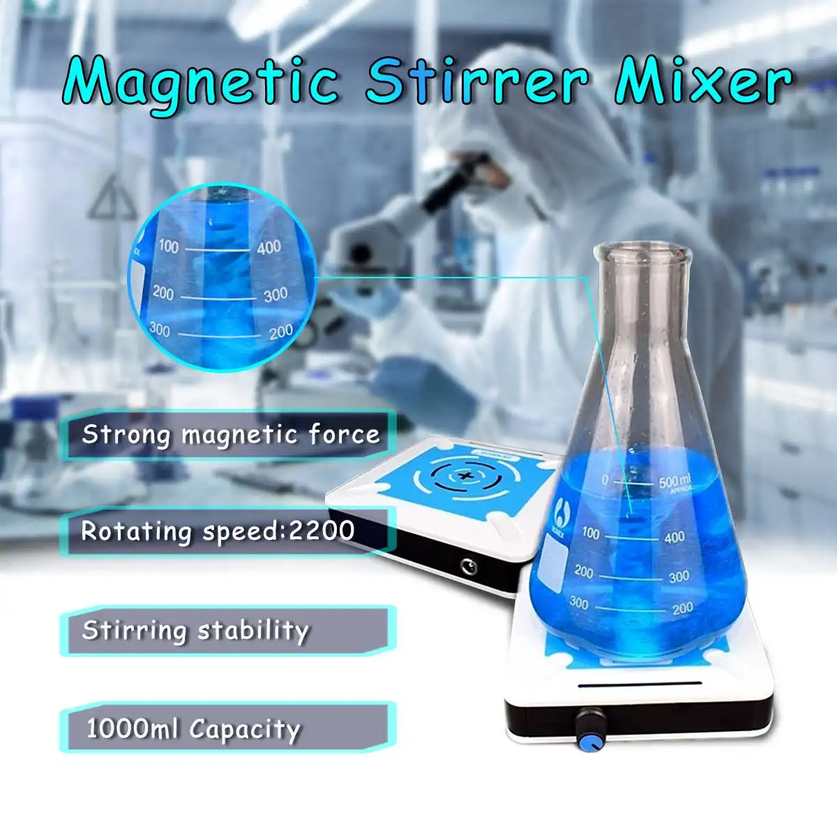 

25W 1000ML 0-2200r/min Magnetic Stirrer Mixer Portable Agitator Laboratory Miniature Speed Magnetic Stirrer Mini Mixer