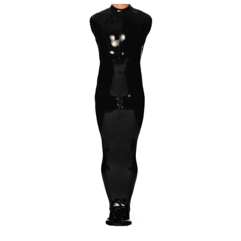 

2019 New Latex Rubber Uniform Suit Sleeveless Double layer Back Zipper Wetlook Color Unisex Customized Size XXS-XXL