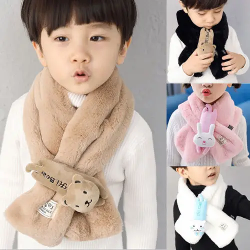 

2019 New Cutr Furry Scarf Kid Winter Warm Scarf Baby Boys Girls Animal Plush Ring Neck Wraps Children Outdoor Scarves