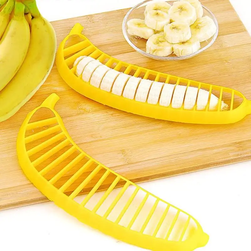 

Banana Slicer Fruit Vegetable Cutter Plastic Chopper Shreadders Lemon Cutting Holder Salad Maker Safty Tool Kitchen Accessories