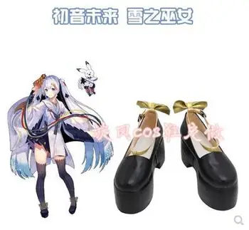 

New Anime Vocaloid Snow Miku Cosplay Shoes Lolita Shoes Black Clogs Style Bowknot Halloween Cosplay Shoes New Customized