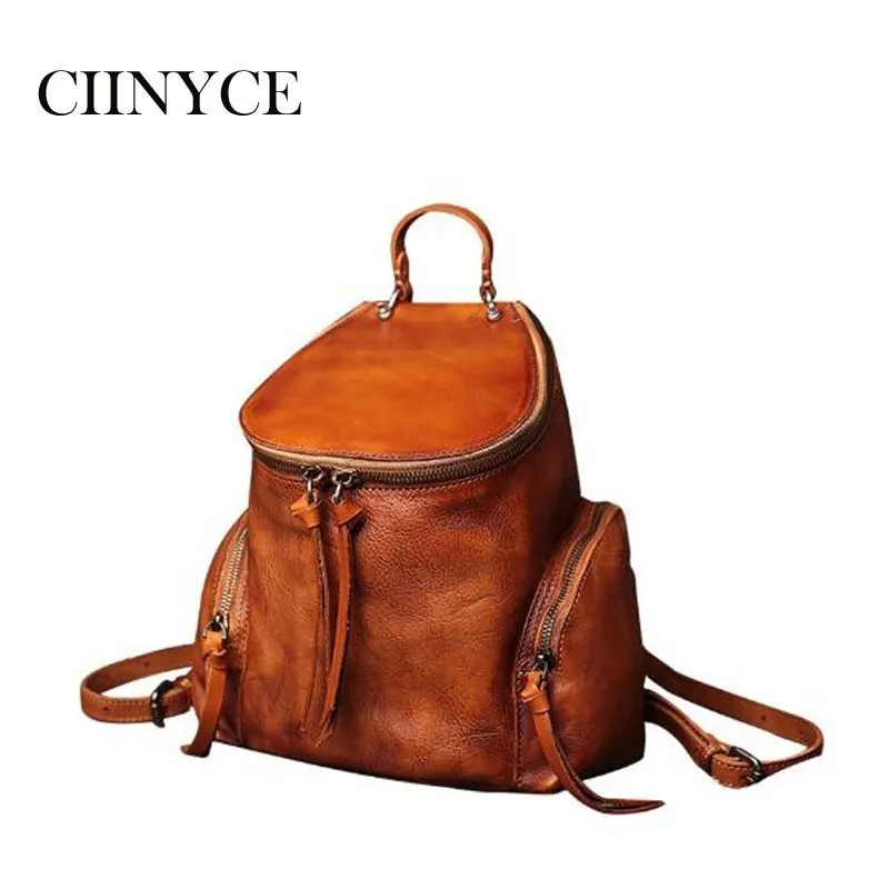 

Genuine Leather Manual Retro Women Back pack Bags Female Soft Skin Handmade 2018 High Quality Vintage Cowhide Backpack