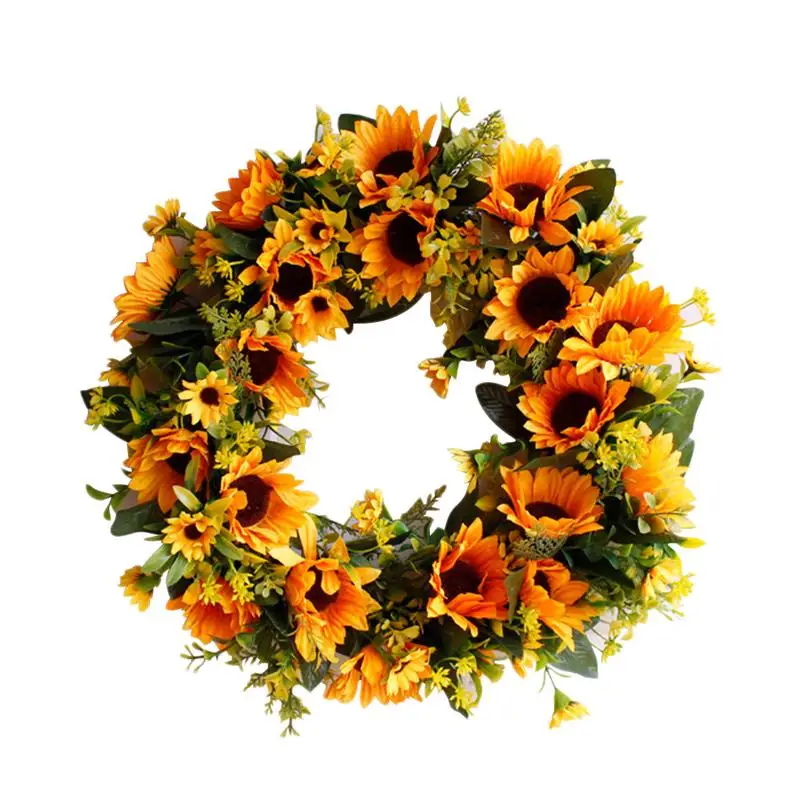 

Artificial Garland Decoration - Sunflower Wreath Ornaments for Door Wall European Style Wedding Photography Props Outer Diameter