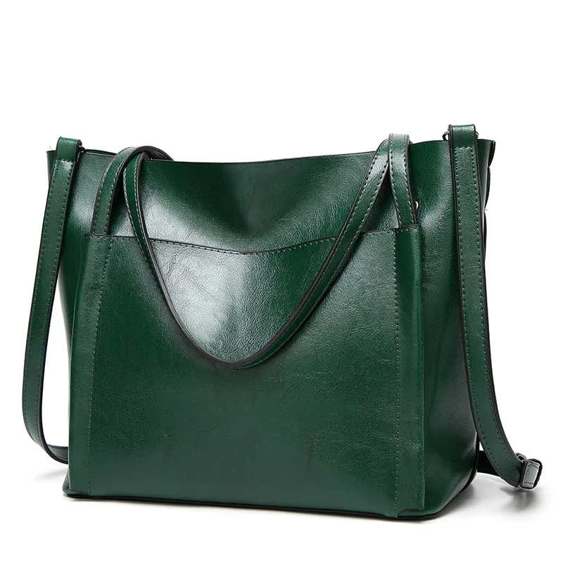 

Oil Wax Leather Fashion Bag For Women 2019 New Luxury Design Large Handbag Solid Color Office Lady Big Tote Bag Black Brown