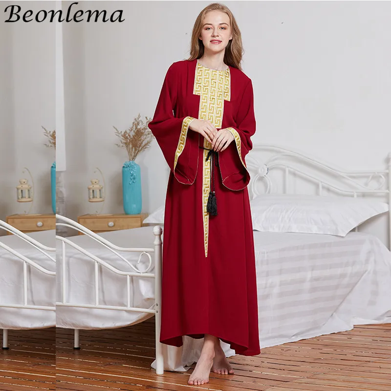 Длинное платье для женщин Beonlema длинное Musulman Arabes Musulmane Longue Femme Indonesia красное Caftan