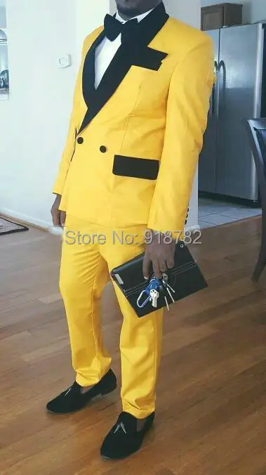 

Wedding Suits For Men Yellow Double Breasted Suit 2019 New Design Formal Prom Party Suits For Men Tuxedo Slim Fit Men Suit