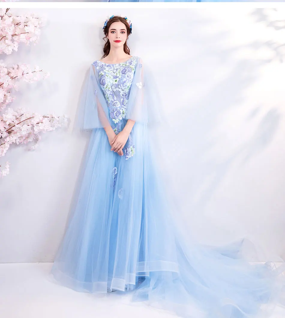 Женское вечернее платье со шлейфом SSYFashion романтичное кружевное для выпускного
