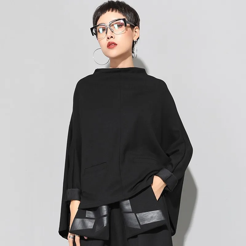 TWOTWINSTYLE Осенние Топы женская футболка стоячий воротник крыло летучей мыши