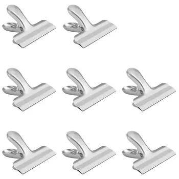 

New-Large Chip Bag Clips 8 Pack Silver Stainless Steel Smooth Wide Heavy-Duty Binder Paper Clamps for Air Tight Seal of Coffee