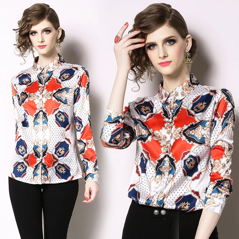 

2019 Runway Tops Long Sleeve Shirt Womens Tops Blouses Ladies Elegant Office Shirts Vintage Dot Print Blouse Blusa Feminina
