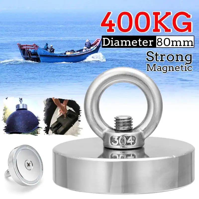 

400KG Strong Salvage Magnet Fishing Magnets Deep Sea Salvage Fishing Hook Neodymium Magnet Treasure Hunters Holder with Ring
