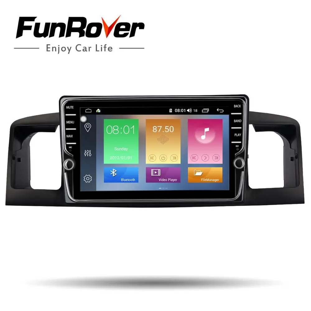 Discount Funrover android 9.0 2 din car radio gps navigation car dvd multimedia player For TOYOTA Corolla E120 BYD F3 DSP split screen FM 1