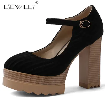 

Lsewilly Fashion High Heels Newest Women Pumps Women Shoes Thick Heel Pumps Comfortable Shoes Woman Platform Flock Shoes E554