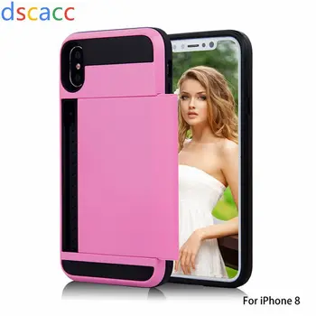 

DSCACC Credit Card Slot Combo TPU PC Hard Cover Case for iPhone XS Max 6.5 XR 6.1 X XS 6 7 8 plus 6G 6S 5G 5S SE 4S 4 50pcs