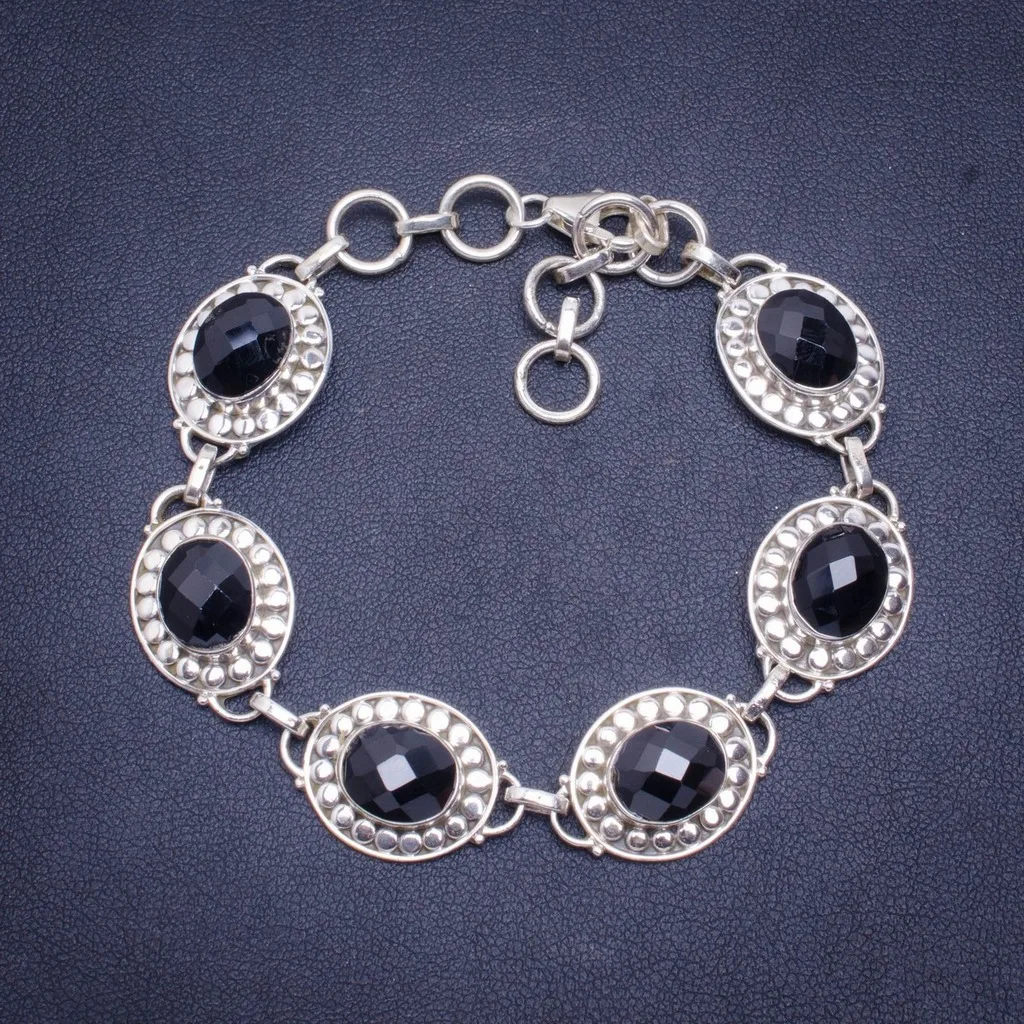 

Natural Black Onyx Handmade Unique 925 Sterling Silver Bracelet 7-8.25" A3073