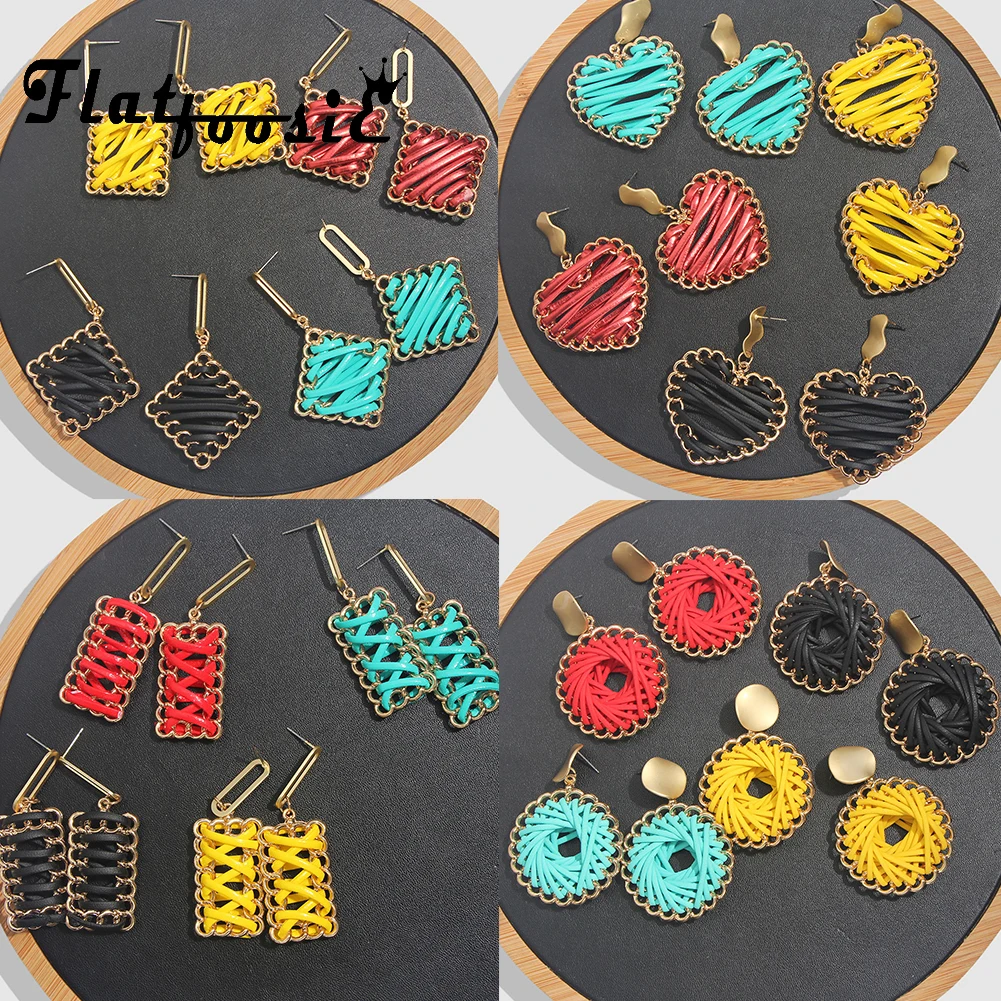 

Flatfoosie 2019 New Trendy Za Handmade Girls Dangle Earrings For Women Wedding Bohemian Rattan Knit Drop Earring Party Jewelry