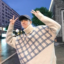 2018 Winter Men's Fashion In Warm Cashmere Coats Embroidery Woolen Sweaters Casual Pullover Brand Clothes Lattice Knitting M-XL