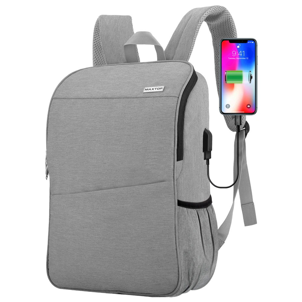 Urban 15.6 Laptop Backpack Men Boy Grey Black School bag USB Smart ...