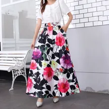 Женские вечерние юбки макси больших размеров, летние винтажные трапециевидные юбки с высокой талией и принтом