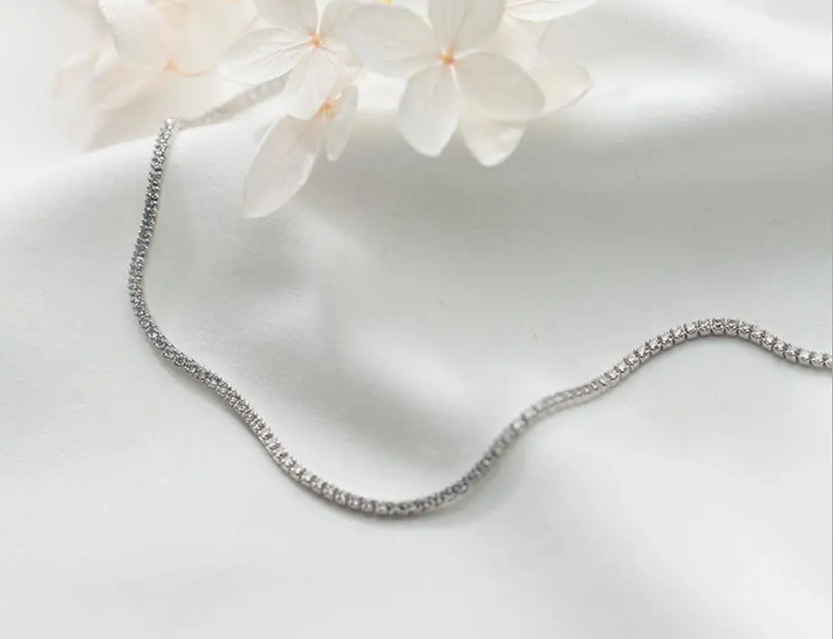925 Твердое Стерлинговое Серебро модное ювелирное изделие чокер Bling CZ Кристалл цепочка ожерелье ювелирные изделия A2372