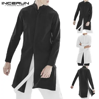 

Plus Size 5XL Mens Shirt Stand Collar Long Sleeve Cotton Vintage Tops Indian Suit Streetwear Casual Long Shirt Men INCERUN
