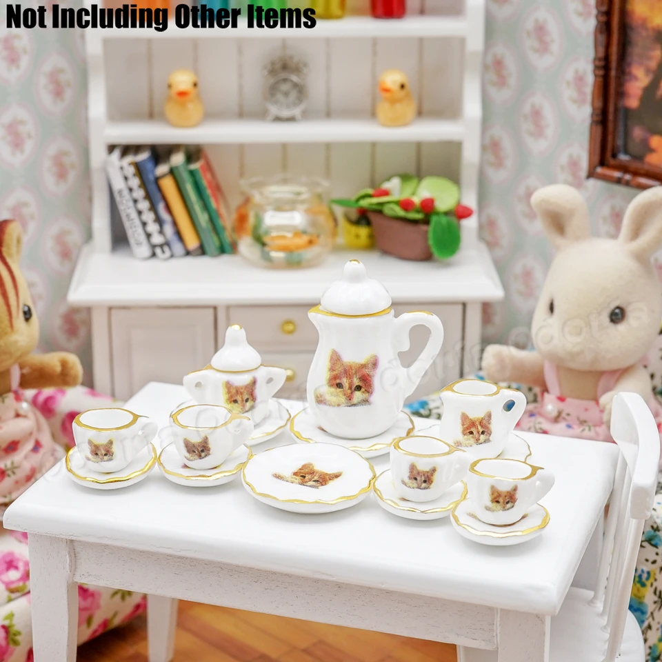 Service à Thé Miniature 1/12 Odoria - 8 Pièces Dorées Pour Maison De Poupée - Accessoire Déco