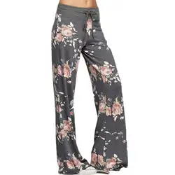 2018 женские повседневные брюки с цветочным принтом большого размера широкие брюки свободные прямые брюки длинные женские нижние Большие
