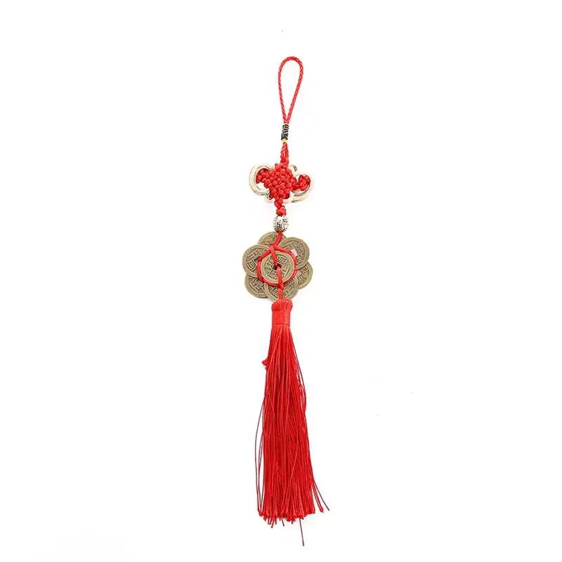 Ретро 6 монет Красный китайский узел медь Фен Шуй богатство успех счастливый Шарм дома Автомобиля Вешалка Декор