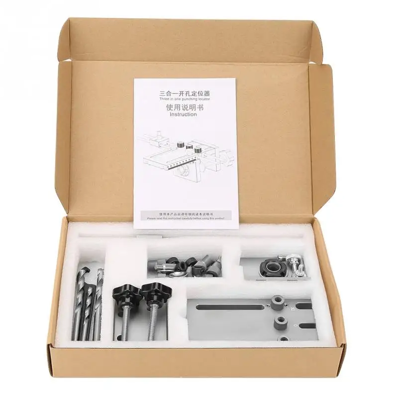 

3 in 1 6/8/10/15mm Woodworking Self Centering Dowelling Jig Drill Guide Locator Kit Drill Bits