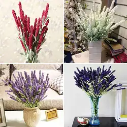 Для домашнего свадебного украшения Шелковые цветы Высокая моделирования 12 головок Букет Лаванды искусственные и сушеные цветы