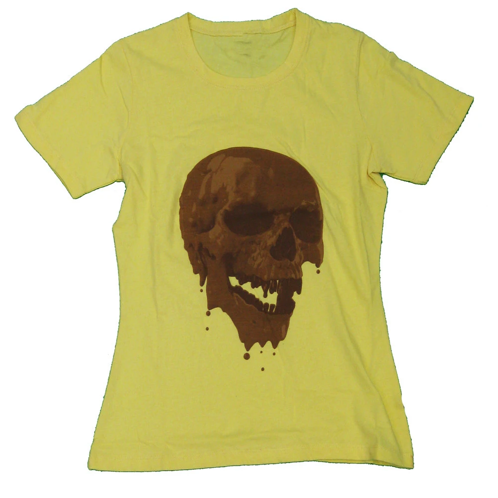 Women Yellow & Brown Skull Design Tee Shirt Tees Inspirational top Animal Wild | Женская одежда