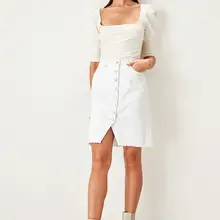 Trendyol белая джинсовая юбка на пуговицах спереди TWOSS19LR0260