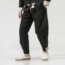4575 весенние штаны-шаровары в китайском стиле мужские уличные спортивные штаны с эластичной резинкой на талии свободные хлопковые льняные брюки в стиле хип-хоп мужские s 5XL