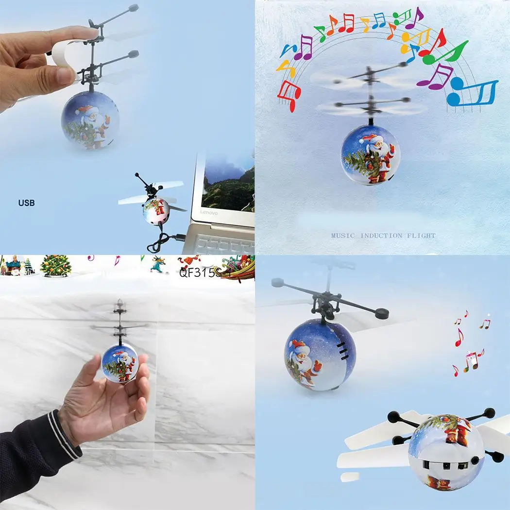 Children Toy Infrared Sensor Remote Control Flying Toy With Music Light USB Cable30 minutes 6 8 LED Blue