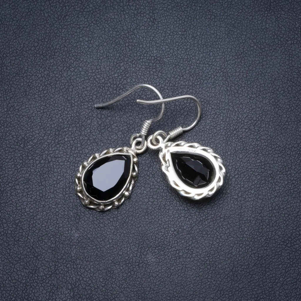 

Natural Black Onyx Handmade Unique 925 Sterling Silver Earrings 1.25" Y1621