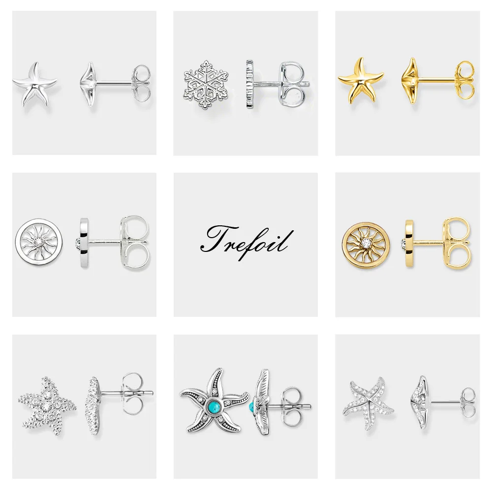 Морская звезда Солнце Снежинка серьги гвоздики, Ts модные ювелирные изделия стерлингового серебра 925 повседневные Фитнес подарок для женщин Lover Новинка