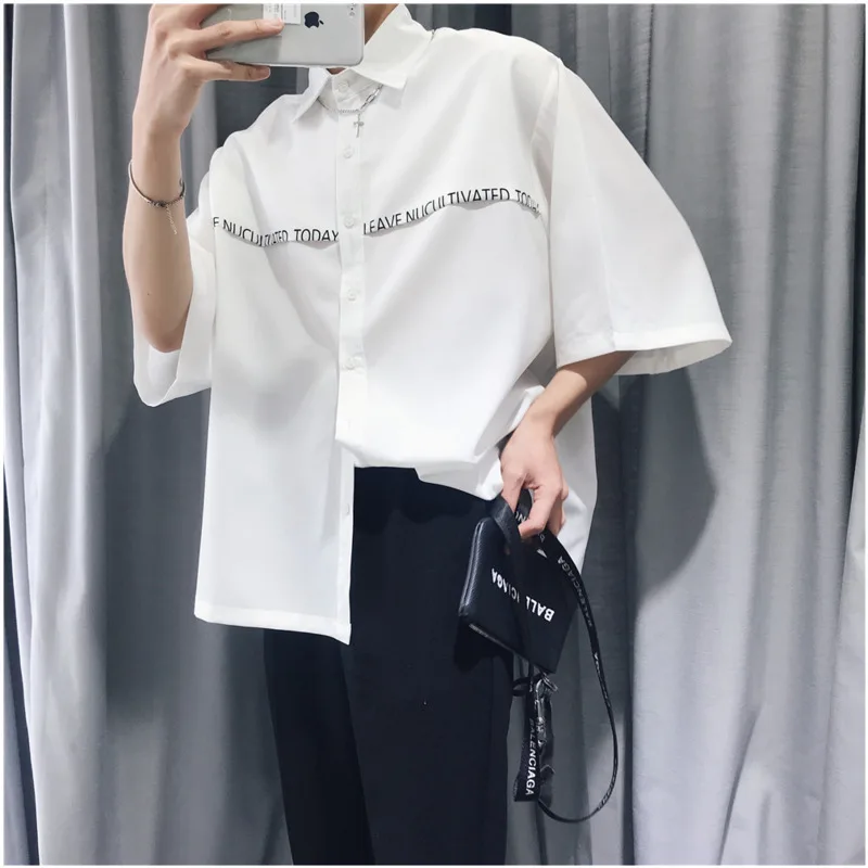 

2019 Summer New Listing European And American Style Trend Couple Casual Wild Cotton Loose Creative Features Solid Color Shirt