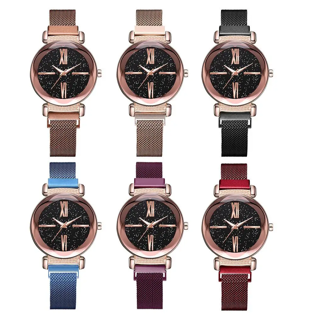 

New Fashion Personality Luxury Rose Gold Minimalism Starry Sky Magnet Buckle Casual Women Watches
