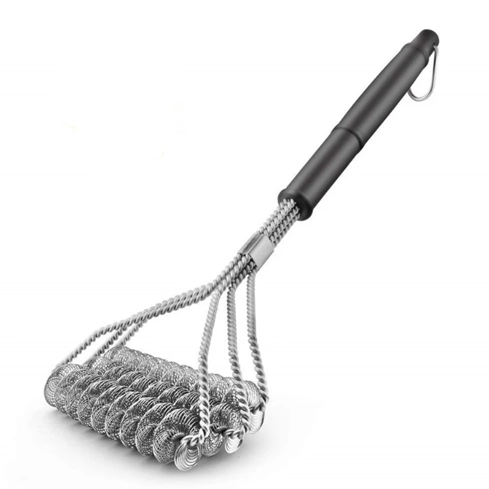 

LBER-Clean Barbecue Brush - 100% Rust Stainless Steel Barbecue Cleaner Three Head Spring Barbecue Cleaning Brush Oven Grill Cl