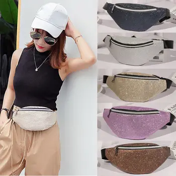 

2019 Fashion PU Leather Reflective Waist Pack Women Bum bag for Women