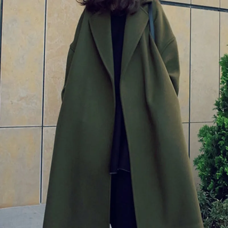 2018 fashion winter wool coat women loose Korean style casaco feminino ladies autumn new long woolen coats Solid army overcoat