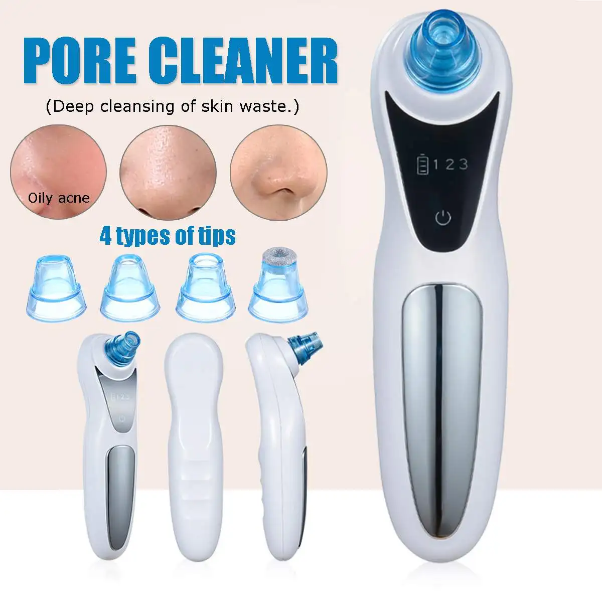 Online Aspiradora eléctrica Blackhead removedor de succión cuidado de la piel limpiador de puntos negro Facial limpieza cosmetología cara máquina 4 cabeza